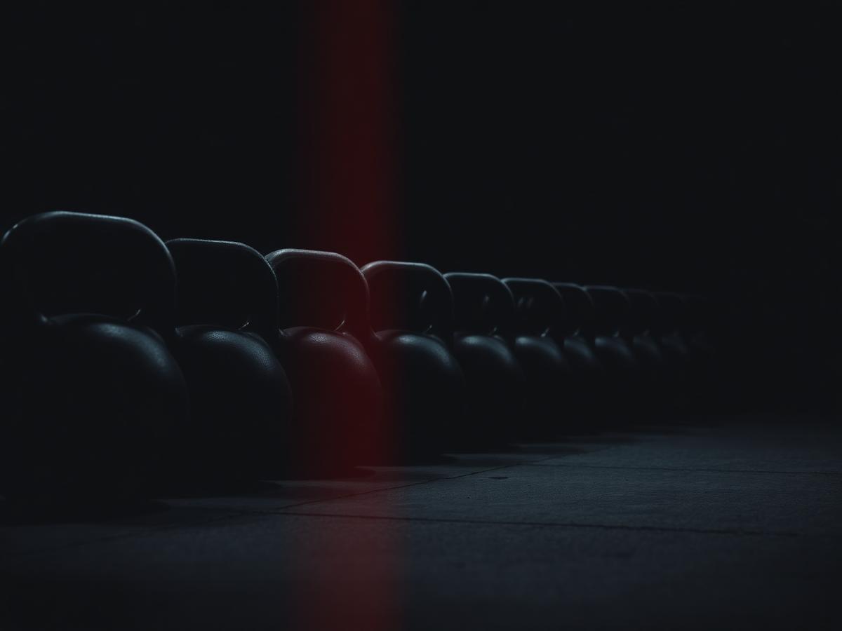 Row of kettlebells on a gym floor
